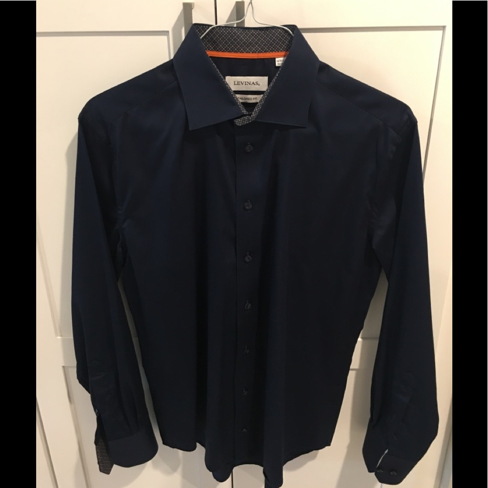 Dark navy blue long sleeve dress shirt